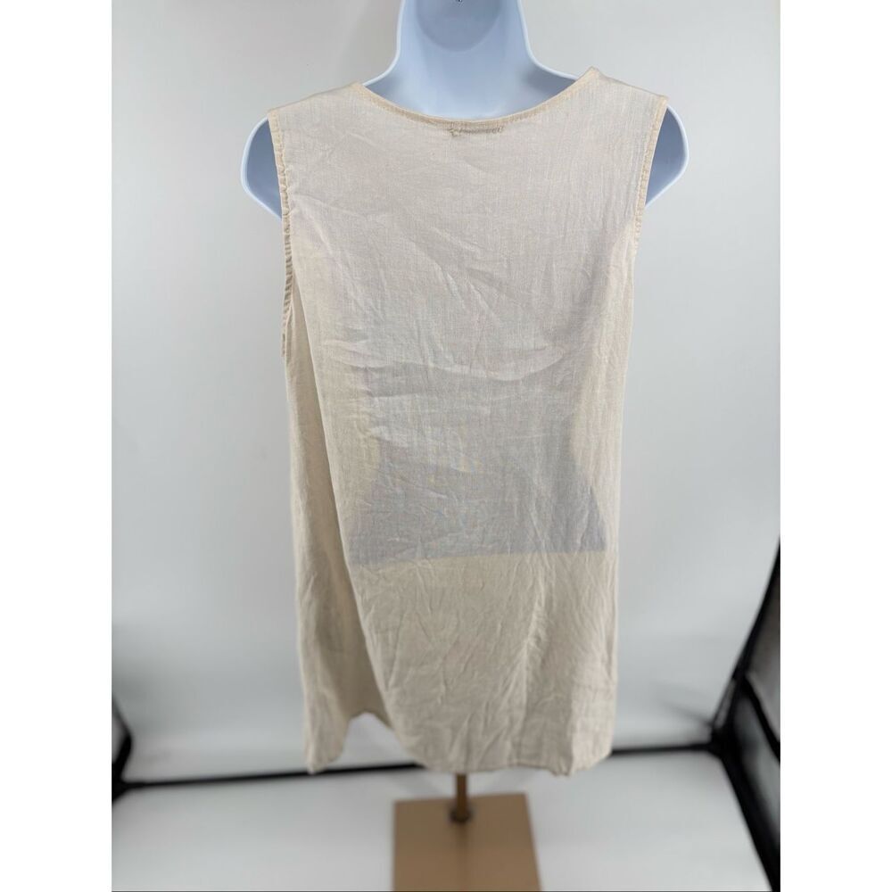 Alessia Pacini 100% Linen Beige Sleeveless Shift Dress Crochet Inlay Size Medium - Picture 7 of 9